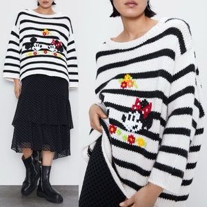 Striped Black and White Zara Sweater with Mickey and Minnie
